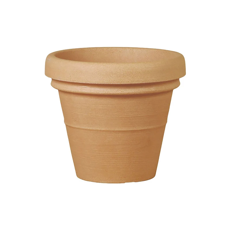 Vaso Rotondo Design Classico Outdoor Doppio Bordo Tera Anticato Ø50 cm in Plastica Beige Caldo