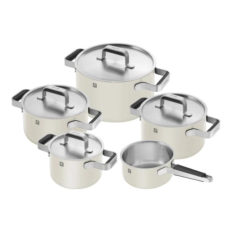 PURE Set di pentole e padelle, 5-pz. Avorio, 18/10 acciaio inossidabile