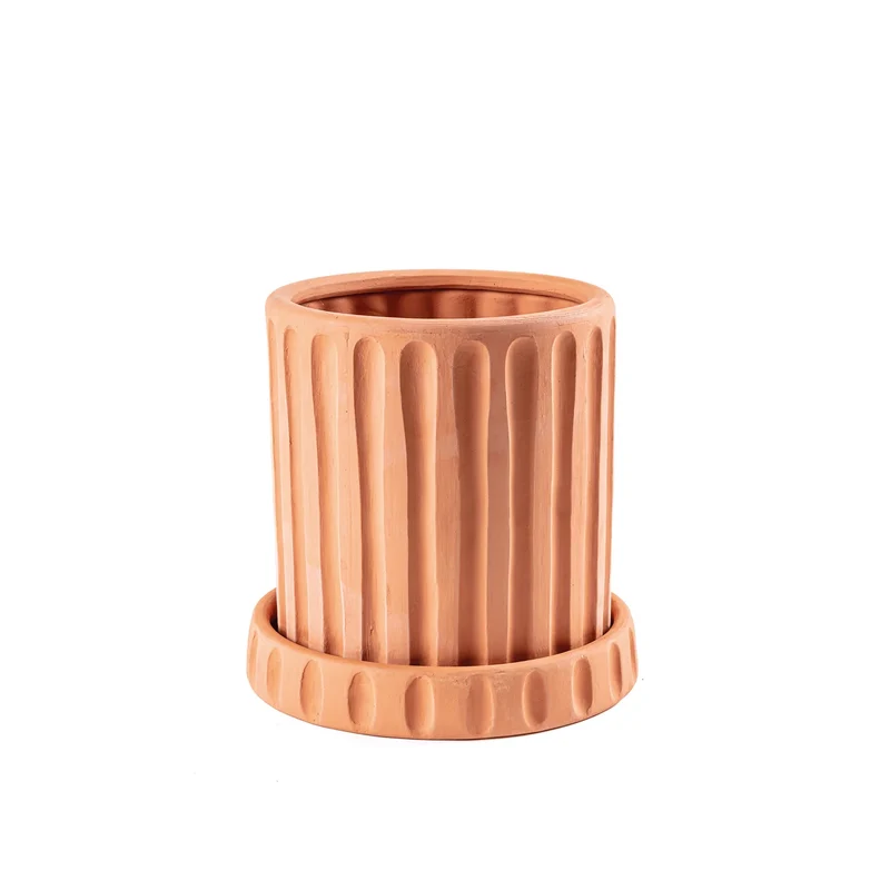 VASO E SOTTOVASO IN TERRACOTTA "DORICO" Cm.29 h.30