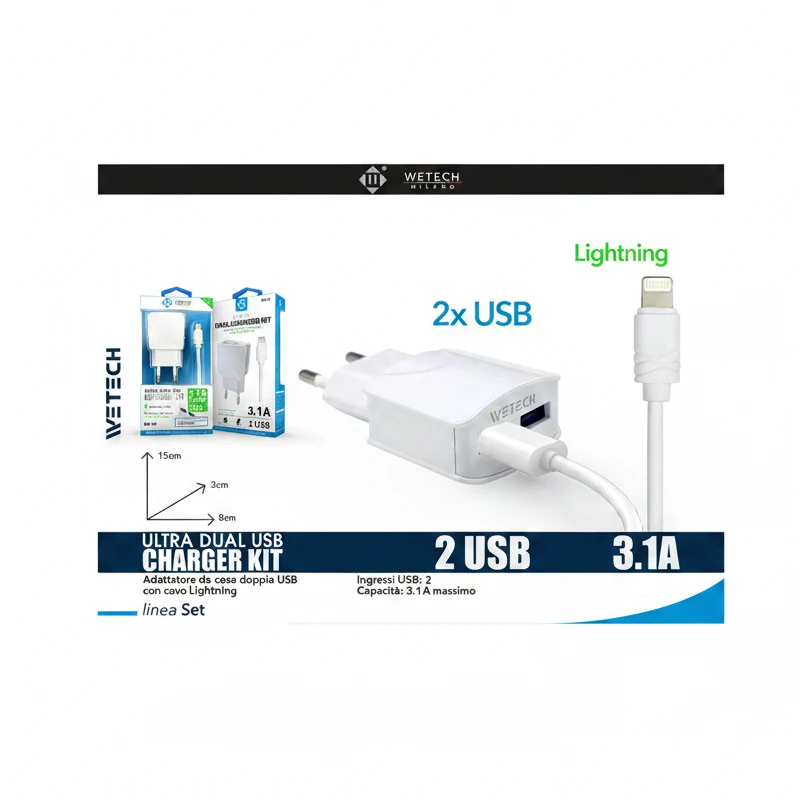 Wetech Set Casa Caricatore 31A Con Cavo Usb Light