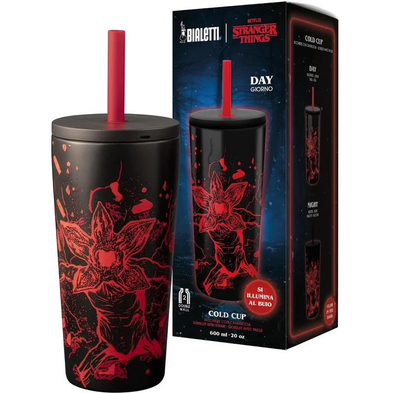 Bialetti Bicchiere Termico Stranger Things con Tappo e Cannuccia - Serie Netflix