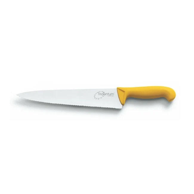 Coltello tridentum new line cuoco largo cm.30 seghettato giallo