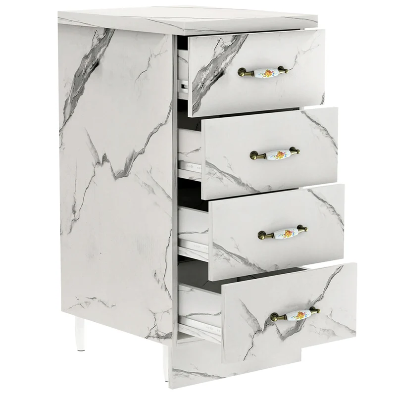 Mobile da Cucina Cassettiera 4 Cassetti 40x50x85 cm in Legno Bianco Effetto Marmo