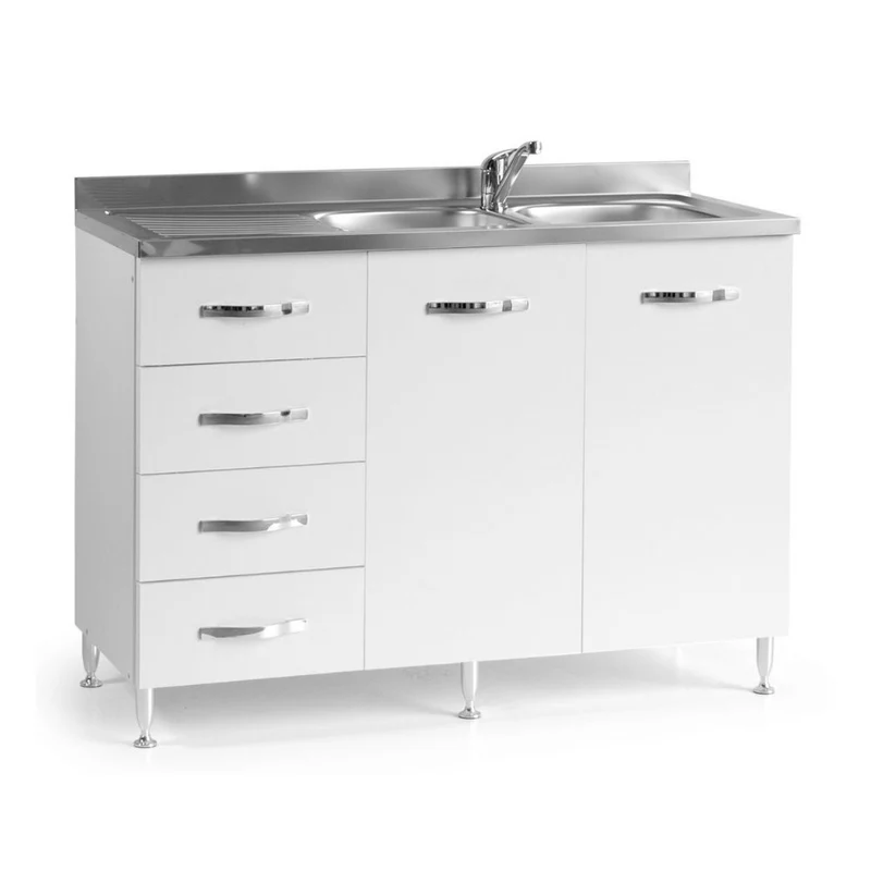 Mobile Sottolavello con cassettiera 120 cm bianco frassinato sinistro