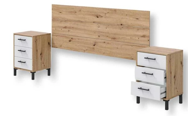 Testiera con 2 Comodini Bianco Artik e Rovere Nodi
