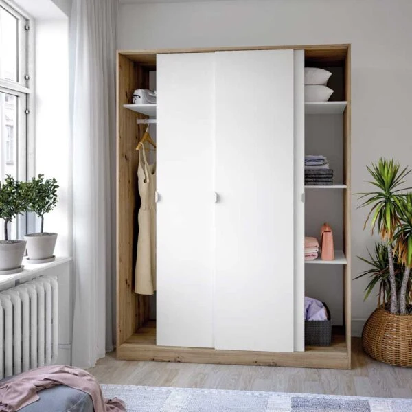 Armadio 3 Ante Scorrevoli 150x50x200h Bianco Artik/Rovere Canadian