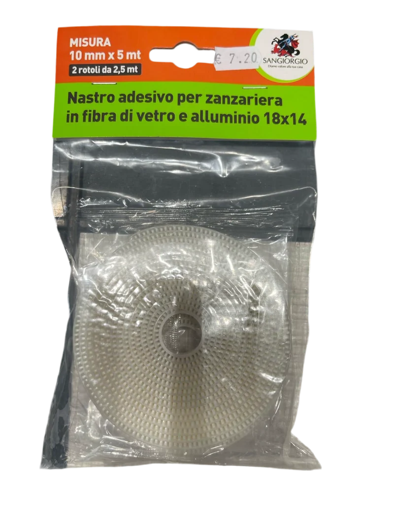 Nastro adesivo per zanzariera in fibra di vetro e alluminio 18x14 - Misura 10 mm x 5 mt - 2 Rotoli da 2.5 mt