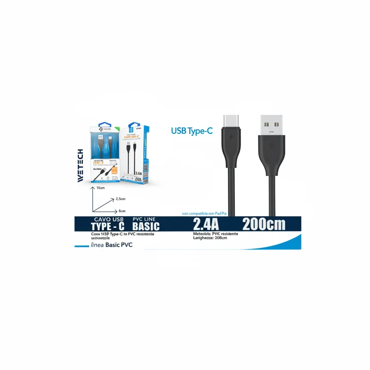 Wetech Cavo Usb-C Basic 2.4A 200Cm-Nero