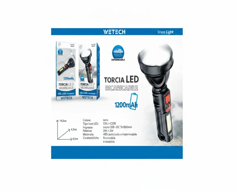 Wetech Torcia Usb Ricaricabile 4 Modalita