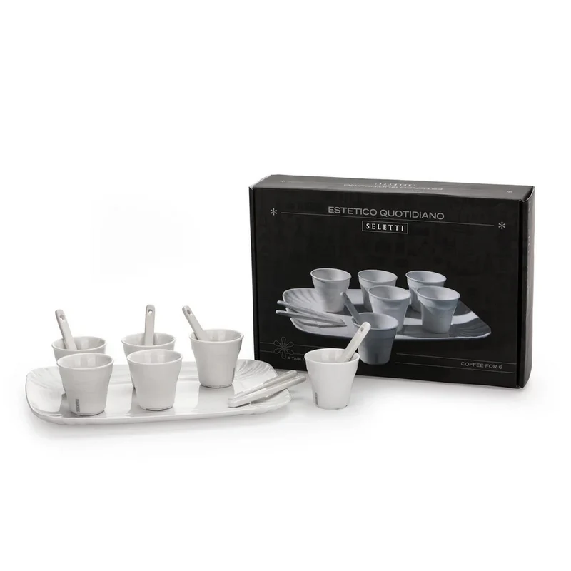 Seletti Set: 6 Bicchierino Caffe'+ 6 Palettine +1 Vassoio In Porcellana