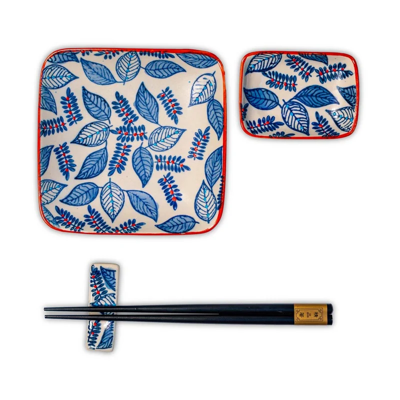 SET 2 piattini, ciotoline, coppie di bacchette, poggia bacchette - Blu