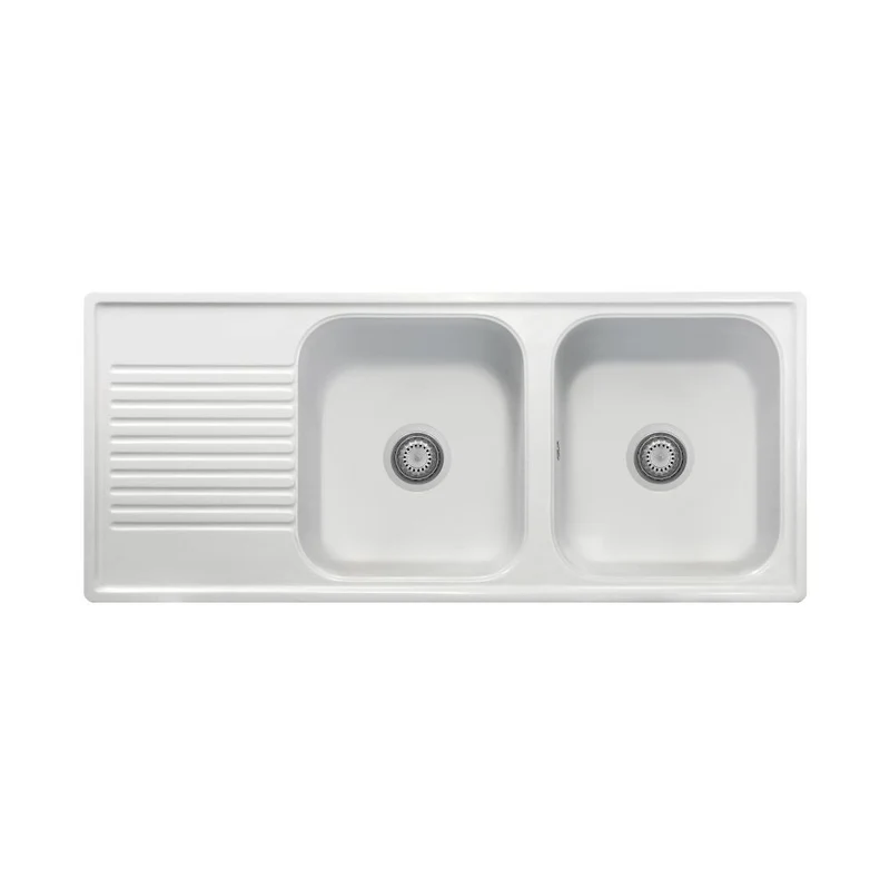 Lavello 116x50 cm 2 vasche gocciolatoio bianco Samet
