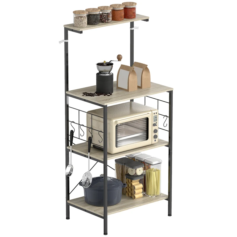 Scaffale Cucina a 4 Livelli in Stile Industriale 60x42x134,5 cm Struttura in Metallo Rovere