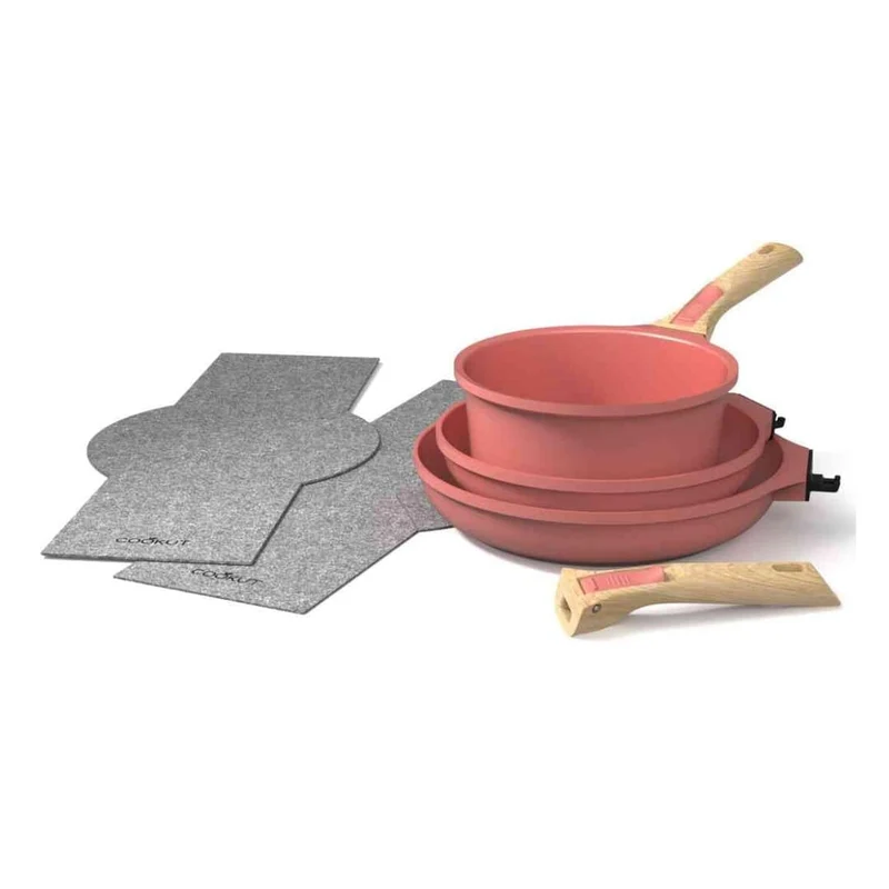 Set Cocotte Rosa con Casseruola e due Padelle
