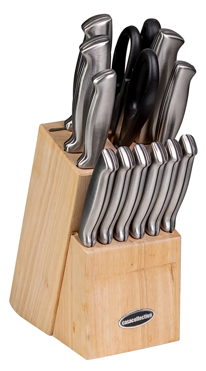 Ceppo in Legno 11 Coltelli 1 Forbice 1 Affilacoltelli Collection Acciaio