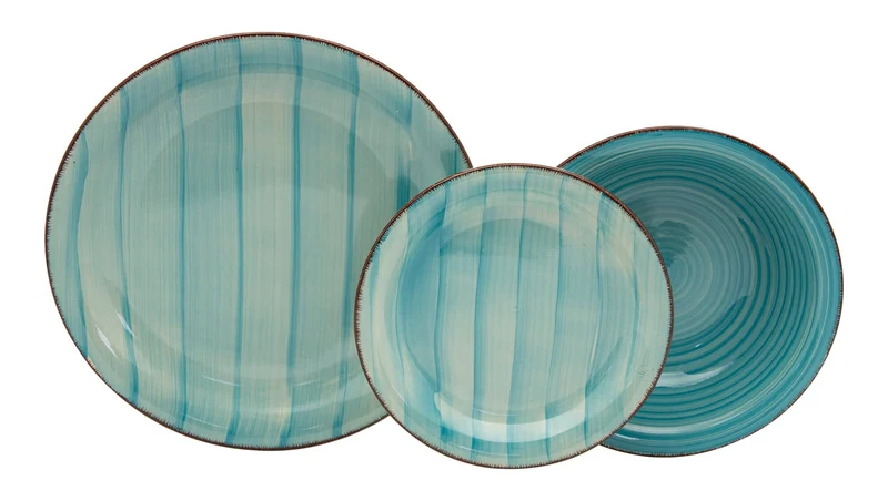 Servizio Piatti 18 Pezzi in Stoneware con Decori Collection Kepos Azzurro