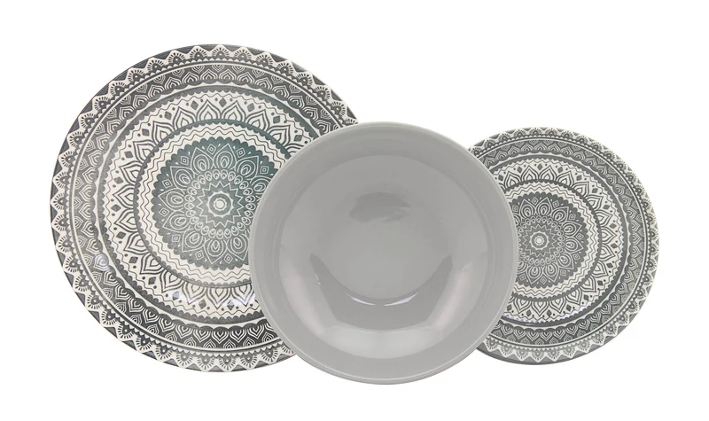 Servizio Piatti 18 Pezzi in Porcellana con Decori Collection Vietri Grigio