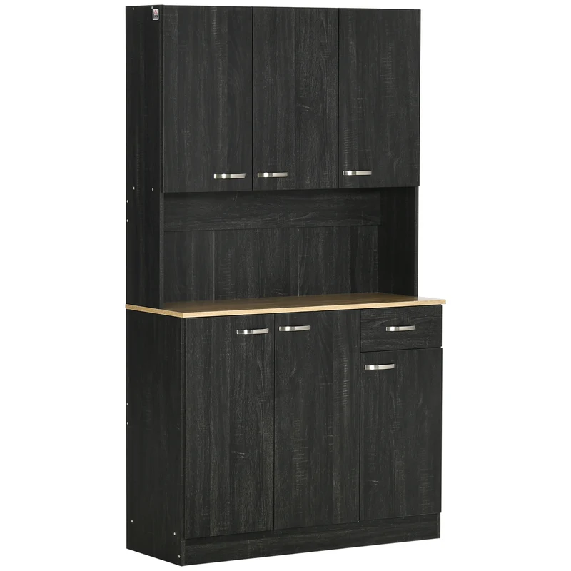 Mobile Dispensa Alto 101x39x180 cm con Cassetto e Armadietti in Truciolato Nero