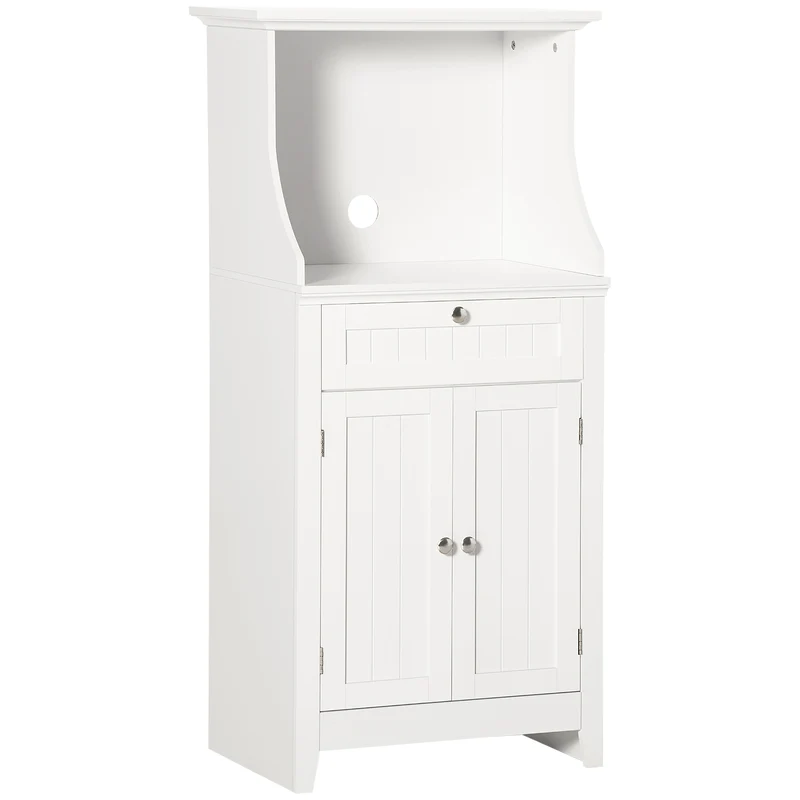 Mobile Cucina per Microonde 60x40x122,5 cm con Cassetto e Armadietto 2 Ante in MDF Bianco