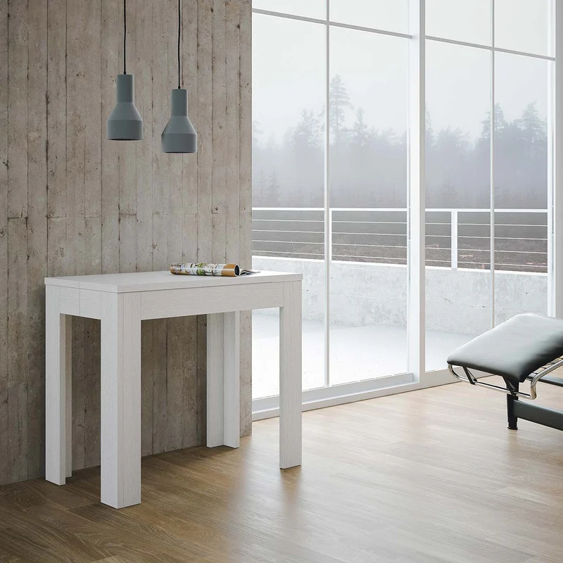 Consolle Allungabile in Legno H76,5x47x90/147cm 2 Allunghe Itamoby Magix Bianco Lucido Classica