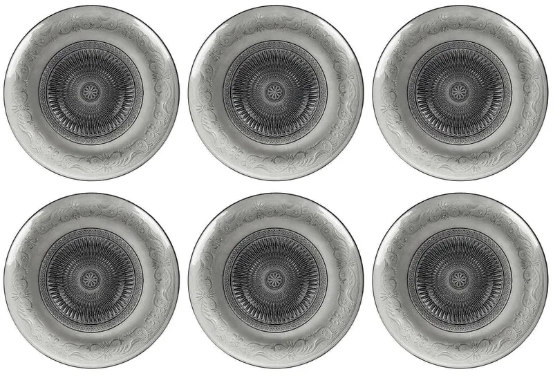 Set 6 Piatti Tondi Ø25,3x2 cm in Vetro VdE Tivoli 1996 Imperial Grigio