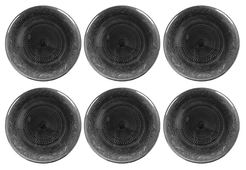 Set 6 Piatti Fondi Ø21,5x3,6 cm in Vetro VdE Tivoli 1996 Imperial Grigio Scuro