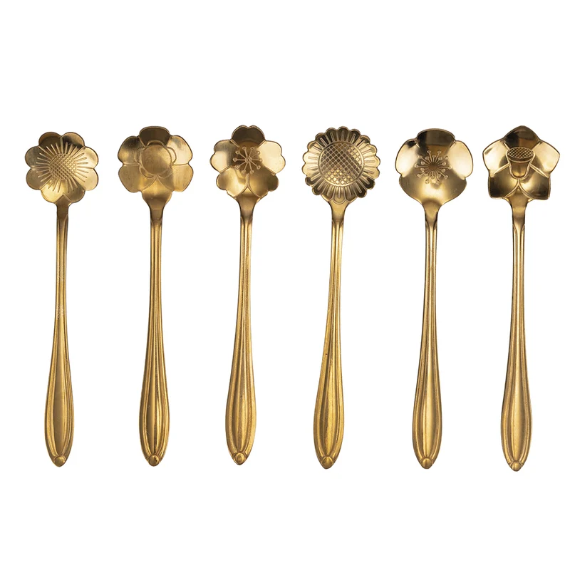 Set di Cucchiaini 6 Pezzi 12,5x2,5x0,5 cm in Acciaio Inox VdE Tivoli 1996 Luxury Foglie Oro