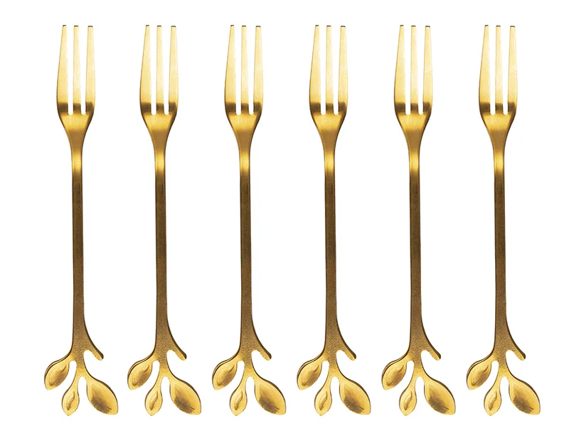Set di Forchettine 6 Pezzi 12x2,5x1,6 cm in Acciaio Inox VdE Tivoli 1996 Luxury Foglie Oro