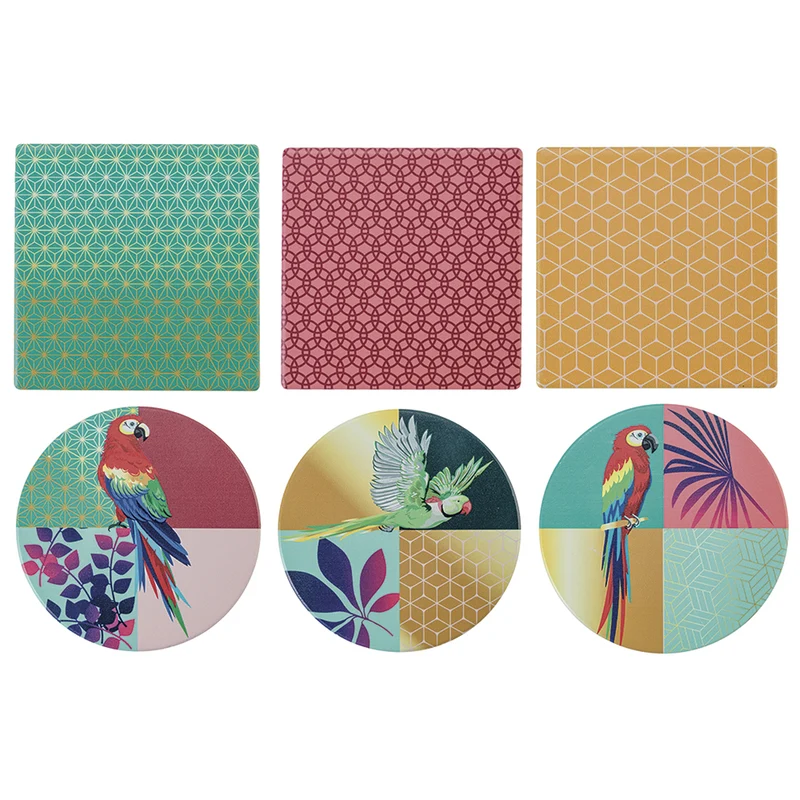 Set 6 Sottobicchieri 10x10x1 cm in Ceramica VdE Tivoli 1996 Parrot