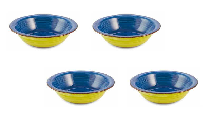 Set 4 Piatti Fondi Ø21,5x5,5 cm in Gres VdE Tivoli 1996 Baita Verde e Blu
