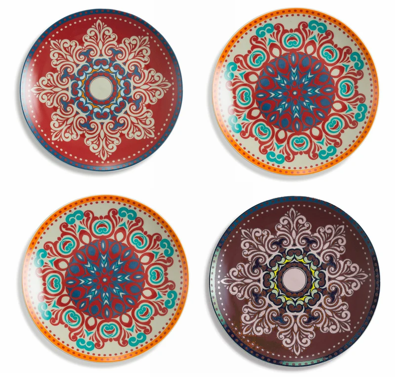Set 4 Piatti Piani in Porcellana e Gres Multicolor VdE Tivoli 1996 Shiraz