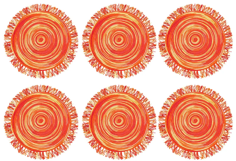 Set 6 Tovagliette con Frange Ø45x0,5 cm in Polipropilene VdE Tivoli 1996 Shades of Sunset