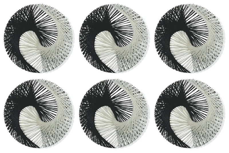 Set 6 Tovagliette Ø38 cm in Rafia VdE Tivoli 1996 Bianco e nero