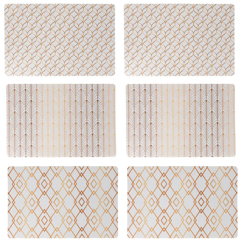 Set 6 Tovagliette 45x30x0,1 cm in PVC VdE Tivoli 1996 Charleston Bianco e Oro