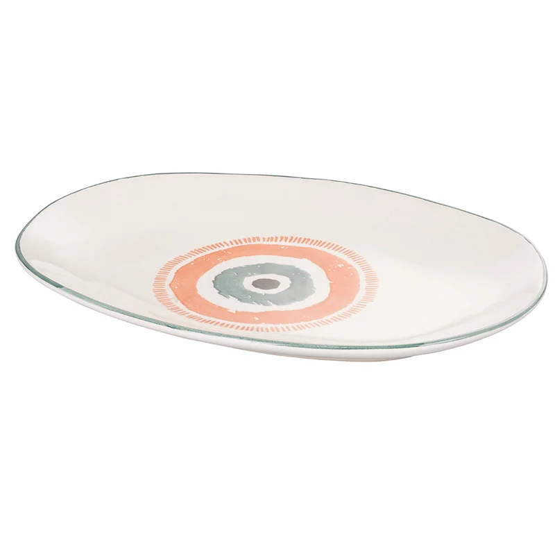 Piatto Piano Ovale 37,5x27x4 cm in Ceramica VdE Tivoli 1996 Occhio Marino