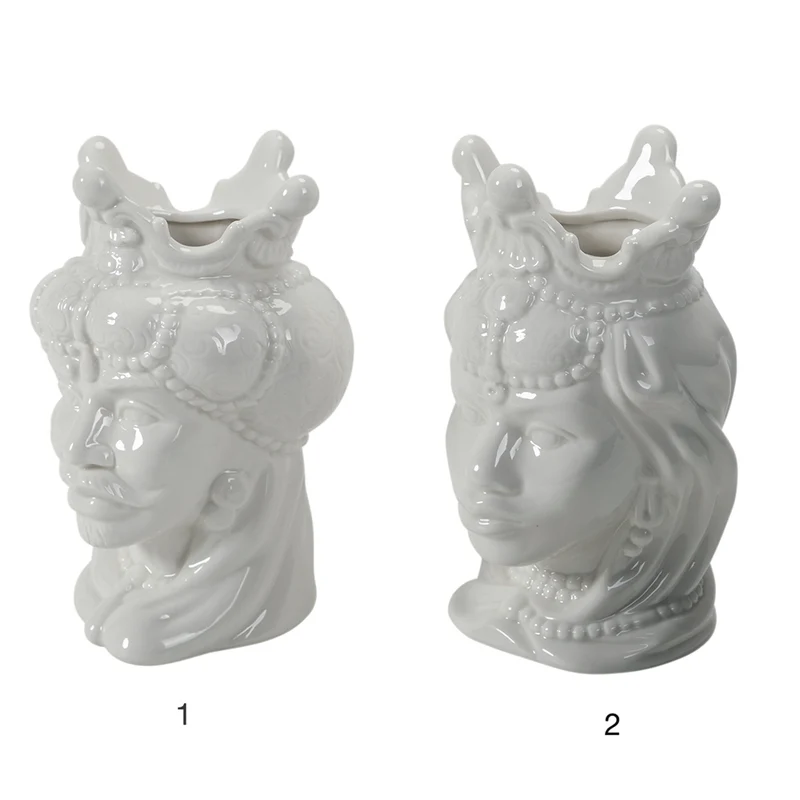 Set 2 Vasi Testa di Moro 12x12x19,5 cm in Ceramica VdE Tivoli 1996 Sicilia