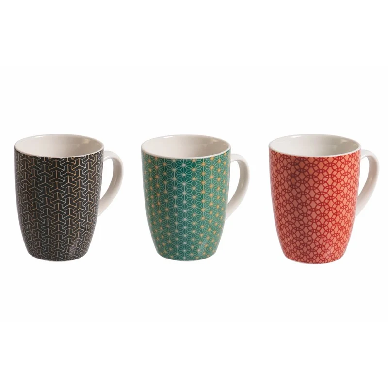 Set 3 Tazze Ø8,5x11 cm in Bone China VdE Tivoli 1996 Geometric