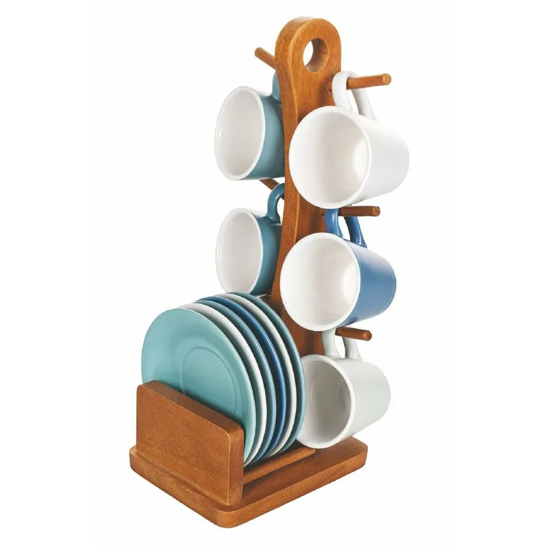 Set 6 Tazzine da Caffè con Piattino e Stand Ø6x6 cm in Gres VdE Tivoli 1996 Shades of ocean