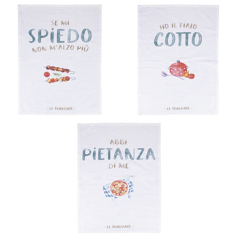 Set 3 Strofinacci 45x70 cm 100% Cotone VdE Tivoli 1996 Le Travisate Bianco