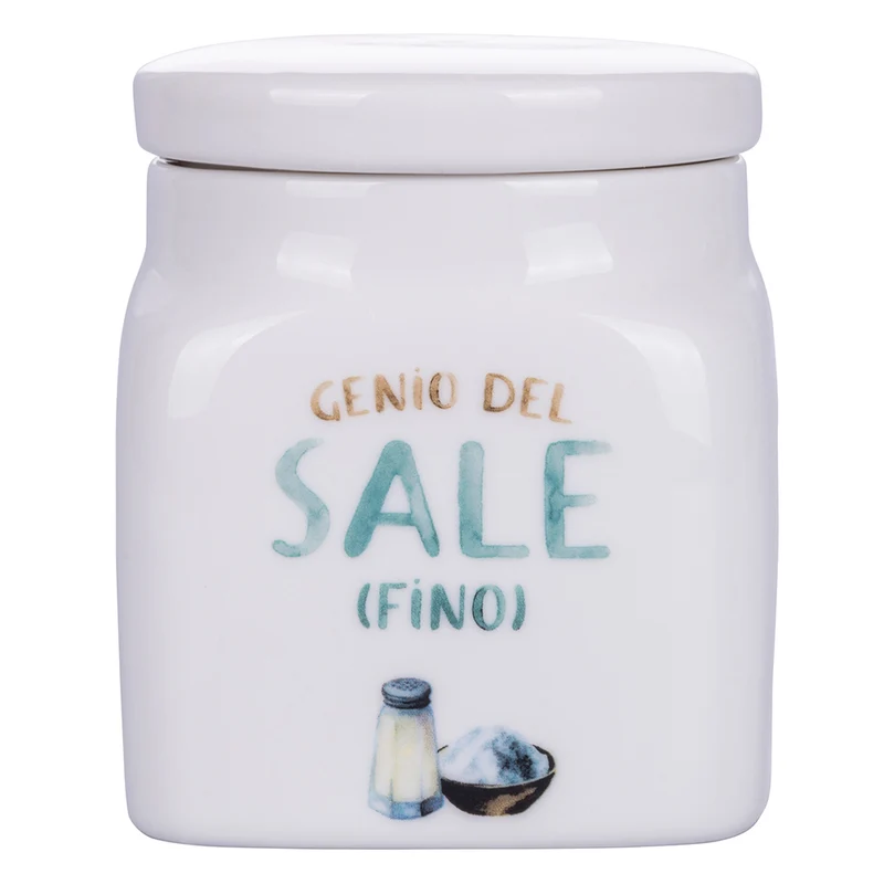 Barattolo Sale Fino 9,5x9,5x12 cm in New Bone China VdE Tivoli 1996 Le Travisate Bianco