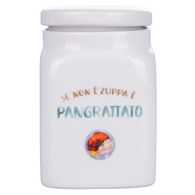 Barattolo Pangrattato 9,5x9,5x14,5 cm in New Bone China VdE Tivoli 1996 Le Travisate Bia