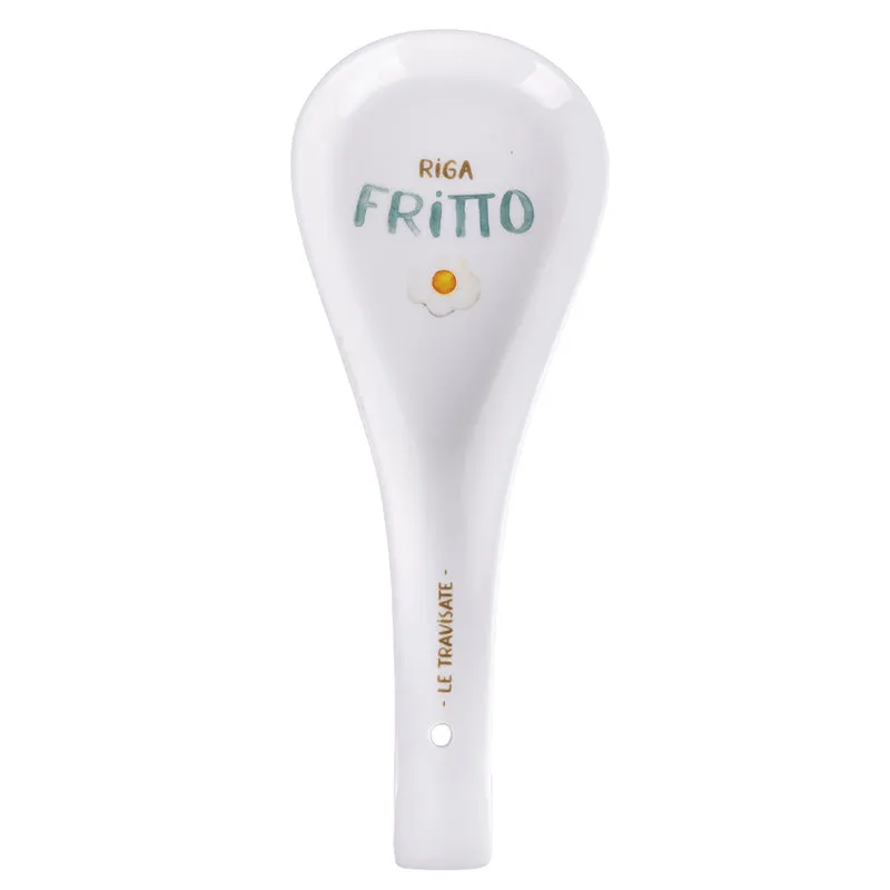 Poggiamestolo Fritto 26,5x10x3 cm in New Bone China VdE Tivoli 1996 Le Travisate Bianco