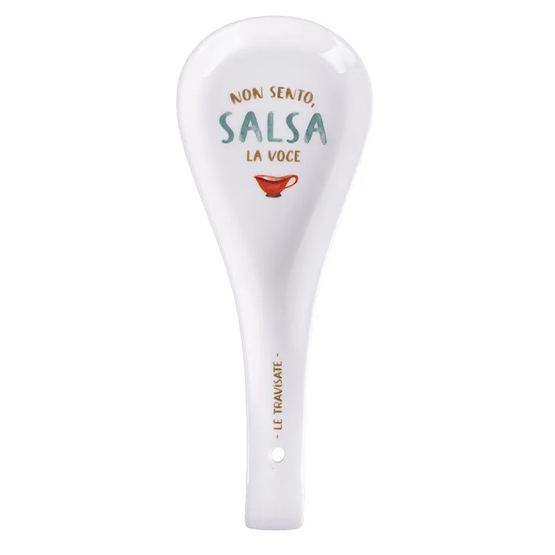 Poggiamestolo Salsa 26,5x10x3 cm in New Bone China VdE Tivoli 1996 Le Travisate Bianco