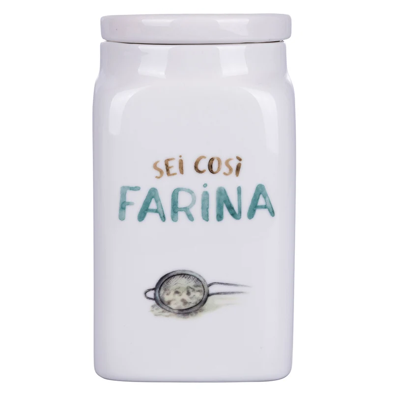 Barattolo Farina 9,5x9,5x18 cm in New Bone China VdE Tivoli 1996 Le Travisate Bianco