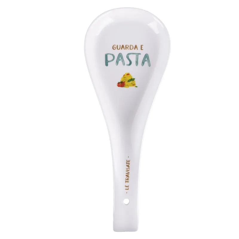 Poggiamestolo Pasta 26,5x10x3 cm in New Bone China VdE Tivoli 1996 Le Travisate Bianco