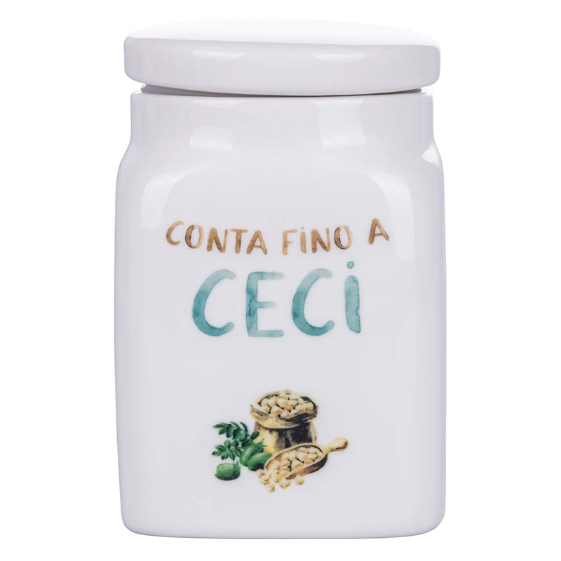 Barattolo Ceci 9,5x9,5x14,5 cm in New Bone China VdE Tivoli 1996 Le Travisate Bianco