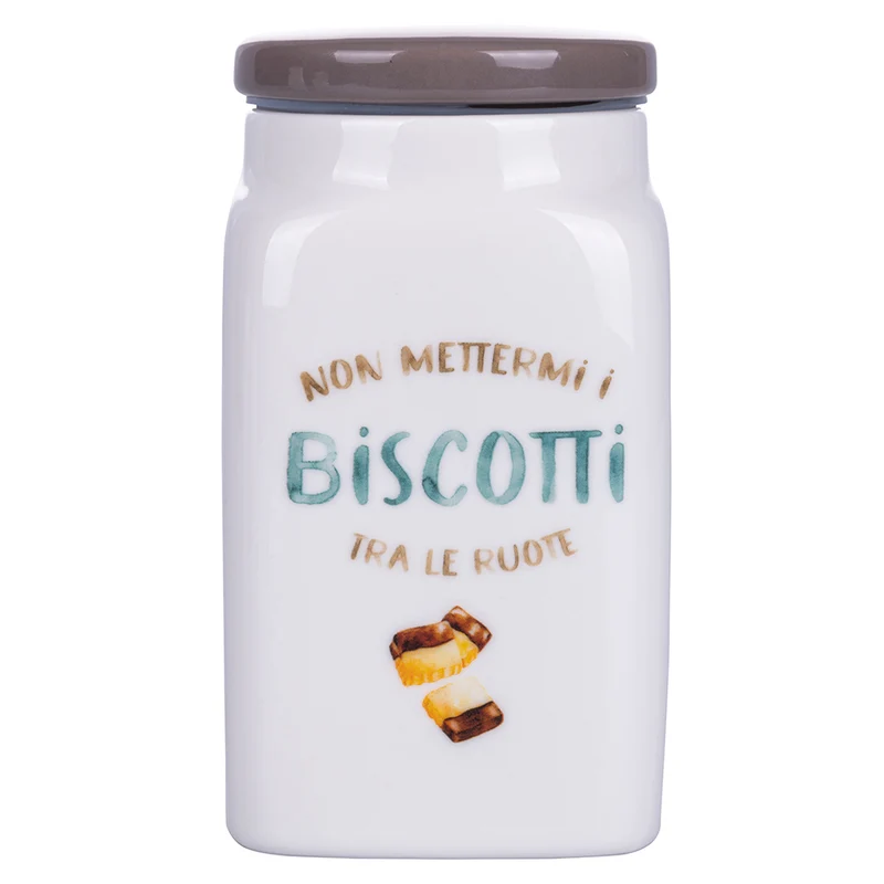 Barattolo Biscotti 9,5x9,5x18 cm in New Bone China VdE Tivoli 1996 Le Travisate Bianco