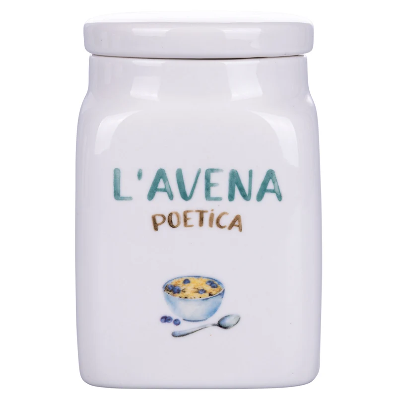 Barattolo Avena 9,5x9,5x14,5 cm in New Bone China VdE Tivoli 1996 Le Travisate Bianco