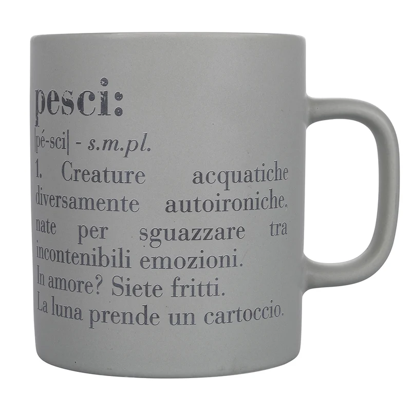 Tazza Zodiaco "pesci" Ø8x10 cm in Bone China VdE Tivoli 1996 Grigio Chiaro