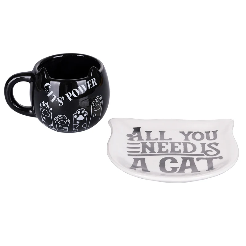 Set piattino e tazza in Ceramica VdE Tivoli 1996 Cats Bianco e Nero